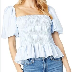 ASTR The Label Savina Puff Sleeve Top in Light Blue